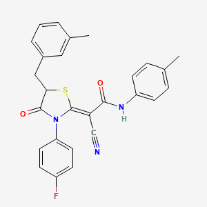 molecular formula C27H22FN3O2S B7734385 (2Z)-2-cyano-2-[3-(4-fluorophenyl)-5-(3-methylbenzyl)-4-oxo-1,3-thiazolidin-2-ylidene]-N-(4-methylphenyl)ethanamide 