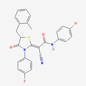 (2Z)-N-(4-bromophenyl)-2-cyano-2-[3-(4-fluorophenyl)-5-[(2-methylphenyl)methyl]-4-oxo-1,3-thiazolidin-2-ylidene]acetamide