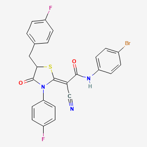 (2Z)-N-(4-bromophenyl)-2-cyano-2-[3-(4-fluorophenyl)-5-[(4-fluorophenyl)methyl]-4-oxo-1,3-thiazolidin-2-ylidene]acetamide