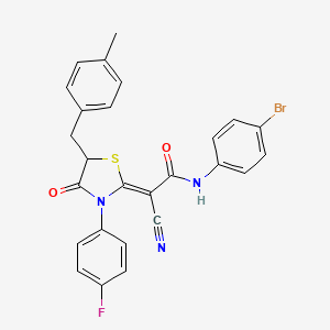 (2Z)-N-(4-bromophenyl)-2-cyano-2-[3-(4-fluorophenyl)-5-[(4-methylphenyl)methyl]-4-oxo-1,3-thiazolidin-2-ylidene]acetamide