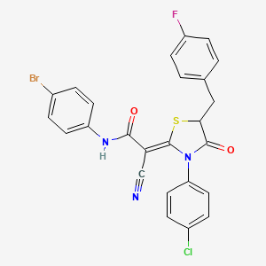 (2Z)-N-(4-bromophenyl)-2-[3-(4-chlorophenyl)-5-[(4-fluorophenyl)methyl]-4-oxo-1,3-thiazolidin-2-ylidene]-2-cyanoacetamide