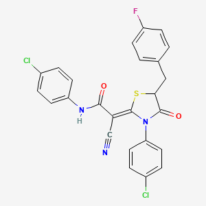 molecular formula C25H16Cl2FN3O2S B7734421 (2Z)-N-(4-chlorophenyl)-2-[3-(4-chlorophenyl)-5-[(4-fluorophenyl)methyl]-4-oxo-1,3-thiazolidin-2-ylidene]-2-cyanoacetamide 