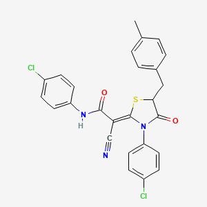 (2Z)-N-(4-chlorophenyl)-2-[3-(4-chlorophenyl)-5-[(4-methylphenyl)methyl]-4-oxo-1,3-thiazolidin-2-ylidene]-2-cyanoacetamide