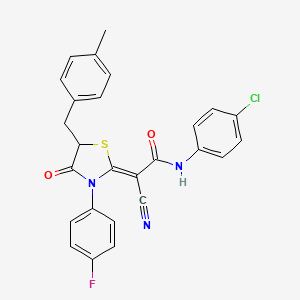 molecular formula C26H19ClFN3O2S B7734432 (2Z)-N-(4-chlorophenyl)-2-cyano-2-[3-(4-fluorophenyl)-5-(4-methylbenzyl)-4-oxo-1,3-thiazolidin-2-ylidene]ethanamide 