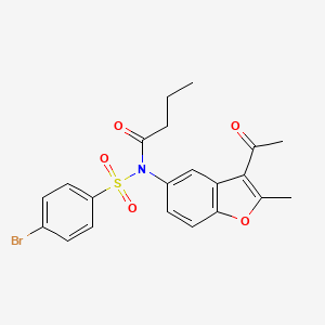 molecular formula C21H20BrNO5S B7734645 N-(3-acetyl-2-methyl-1-benzofuran-5-yl)-N-[(4-bromophenyl)sulfonyl]butanamide 