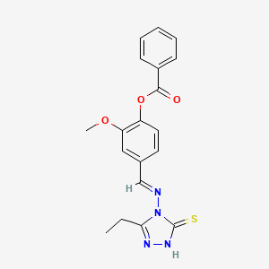 molecular formula C19H18N4O3S B7734682 [4-[(E)-(3-ethyl-5-sulfanylidene-1H-1,2,4-triazol-4-yl)iminomethyl]-2-methoxyphenyl] benzoate 