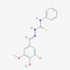 molecular formula C15H14BrN3O2S B7735025 1-[(E)-(3-bromo-4-hydroxy-5-methoxyphenyl)methylideneamino]-3-phenylthiourea 