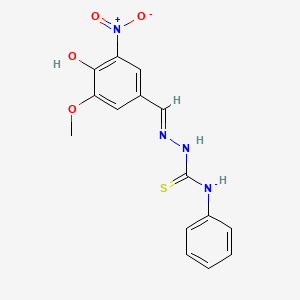 molecular formula C15H14N4O4S B7735033 1-[[(Z)-(3-methoxy-5-nitro-4-oxocyclohexa-2,5-dien-1-ylidene)methyl]amino]-3-phenylthiourea 