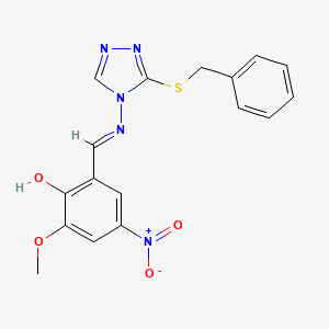molecular formula C17H15N5O4S B7735176 2-[(E)-(3-benzylsulfanyl-1,2,4-triazol-4-yl)iminomethyl]-6-methoxy-4-nitrophenol 