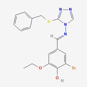 molecular formula C18H17BrN4O2S B7735187 4-[(E)-(3-benzylsulfanyl-1,2,4-triazol-4-yl)iminomethyl]-2-bromo-6-ethoxyphenol 