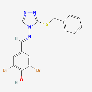 molecular formula C16H12Br2N4OS B7735197 4-[(E)-(3-benzylsulfanyl-1,2,4-triazol-4-yl)iminomethyl]-2,6-dibromophenol 
