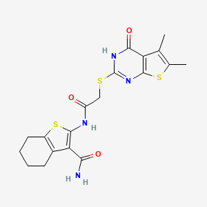 molecular formula C19H20N4O3S3 B7735339 2-[[2-[(5,6-dimethyl-4-oxo-3H-thieno[2,3-d]pyrimidin-2-yl)sulfanyl]acetyl]amino]-4,5,6,7-tetrahydro-1-benzothiophene-3-carboxamide 