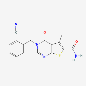molecular formula C16H12N4O2S B7735366 3-[(2-Cyanophenyl)methyl]-5-methyl-4-oxothieno[2,3-d]pyrimidine-6-carboxamide 