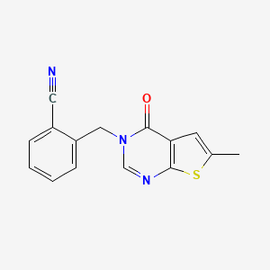 molecular formula C15H11N3OS B7735371 2-({6-methyl-4-oxo-3H,4H-thieno[2,3-d]pyrimidin-3-yl}methyl)benzonitrile 