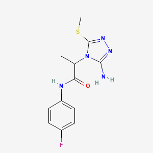molecular formula C12H14FN5OS B7735599 2-(3-amino-5-methylsulfanyl-1,2,4-triazol-4-yl)-N-(4-fluorophenyl)propanamide 