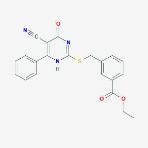 molecular formula C21H17N3O3S B7735669 ethyl 3-[(5-cyano-4-oxo-6-phenyl-1H-pyrimidin-2-yl)sulfanylmethyl]benzoate 