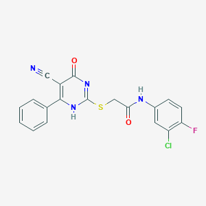 molecular formula C19H12ClFN4O2S B7735790 N-(3-chloro-4-fluorophenyl)-2-[(5-cyano-4-oxo-6-phenyl-1H-pyrimidin-2-yl)sulfanyl]acetamide 