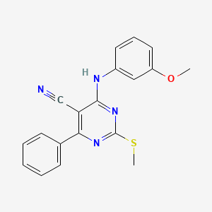 molecular formula C19H16N4OS B7736320 4-[(3-Methoxyphenyl)amino]-2-(methylthio)-6-phenylpyrimidine-5-carbonitrile 