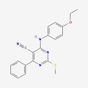 molecular formula C20H18N4OS B7736321 4-[(4-Ethoxyphenyl)amino]-2-(methylthio)-6-phenylpyrimidine-5-carbonitrile 