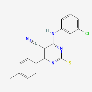 molecular formula C19H15ClN4S B7736355 4-[(3-Chlorophenyl)amino]-6-(4-methylphenyl)-2-(methylthio)pyrimidine-5-carbonitrile 