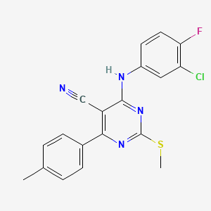molecular formula C19H14ClFN4S B7736374 4-(3-Chloro-4-fluoroanilino)-6-(4-methylphenyl)-2-methylsulfanylpyrimidine-5-carbonitrile 