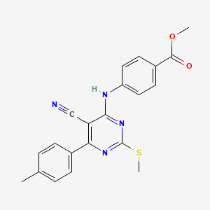 molecular formula C21H18N4O2S B7736395 Methyl 4-{[5-cyano-6-(4-methylphenyl)-2-(methylthio)pyrimidin-4-yl]amino}benzoate 