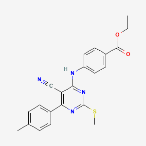 molecular formula C22H20N4O2S B7736399 Ethyl 4-{[5-cyano-6-(4-methylphenyl)-2-(methylthio)pyrimidin-4-yl]amino}benzoate 