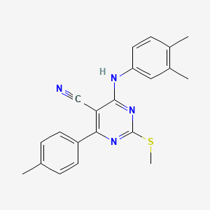 molecular formula C21H20N4S B7736400 4-[(3,4-Dimethylphenyl)amino]-6-(4-methylphenyl)-2-(methylthio)pyrimidine-5-carbonitrile 
