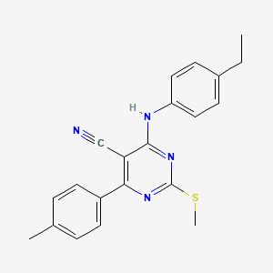 molecular formula C21H20N4S B7736413 4-[(4-Ethylphenyl)amino]-6-(4-methylphenyl)-2-(methylthio)pyrimidine-5-carbonitrile 