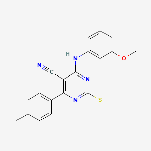 molecular formula C20H18N4OS B7736422 4-(3-Methoxyanilino)-6-(4-methylphenyl)-2-methylsulfanylpyrimidine-5-carbonitrile 