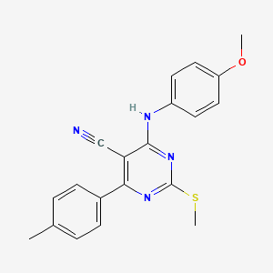 molecular formula C20H18N4OS B7736430 4-[(4-Methoxyphenyl)amino]-6-(4-methylphenyl)-2-(methylthio)pyrimidine-5-carbonitrile 