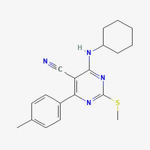 molecular formula C19H22N4S B7736447 4-(Cyclohexylamino)-6-(4-methylphenyl)-2-(methylthio)pyrimidine-5-carbonitrile 