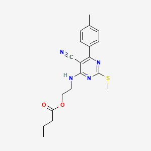 molecular formula C19H22N4O2S B7736469 2-{[5-Cyano-6-(4-methylphenyl)-2-(methylthio)pyrimidin-4-yl]amino}ethyl butyrate 