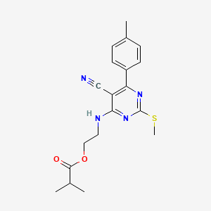 molecular formula C19H22N4O2S B7736471 2-{[5-Cyano-6-(4-methylphenyl)-2-(methylthio)pyrimidin-4-yl]amino}ethyl 2-methylpropanoate 