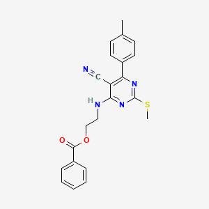 molecular formula C22H20N4O2S B7736477 2-{[5-Cyano-6-(4-methylphenyl)-2-(methylthio)pyrimidin-4-yl]amino}ethyl benzoate 