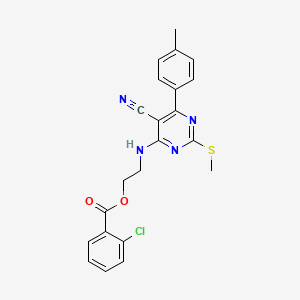 molecular formula C22H19ClN4O2S B7736492 2-{[5-Cyano-6-(4-methylphenyl)-2-(methylthio)pyrimidin-4-yl]amino}ethyl 2-chlorobenzoate 