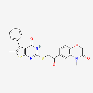 4-methyl-6-[2-[(6-methyl-4-oxo-5-phenyl-3H-thieno[2,3-d]pyrimidin-2-yl)sulfanyl]acetyl]-1,4-benzoxazin-3-one
