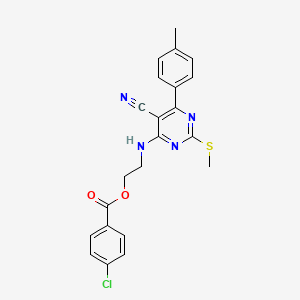 molecular formula C22H19ClN4O2S B7737158 2-{[5-Cyano-6-(4-methylphenyl)-2-(methylthio)pyrimidin-4-yl]amino}ethyl 4-chlorobenzoate 