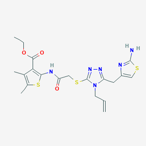 molecular formula C20H24N6O3S3 B7737215 ethyl 2-{[({5-[(2-amino-1,3-thiazol-4-yl)methyl]-4-(prop-2-en-1-yl)-4H-1,2,4-triazol-3-yl}sulfanyl)acetyl]amino}-4,5-dimethylthiophene-3-carboxylate 