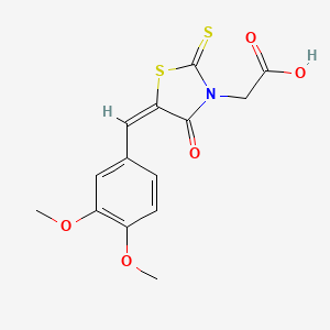 molecular formula C14H13NO5S2 B7737490 2-[(5E)-5-[(3,4-dimethoxyphenyl)methylidene]-4-oxo-2-sulfanylidene-1,3-thiazolidin-3-yl]acetic acid 
