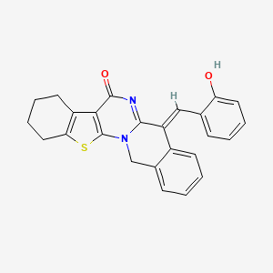 molecular formula C25H20N2O2S B7737497 (14E)-14-[(2-hydroxyphenyl)methylidene]-3-thia-1,12-diazapentacyclo[11.8.0.02,10.04,9.015,20]henicosa-2(10),4(9),12,15,17,19-hexaen-11-one 