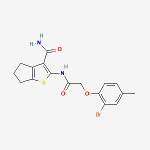 molecular formula C17H17BrN2O3S B7737631 2-{[(2-bromo-4-methylphenoxy)acetyl]amino}-5,6-dihydro-4H-cyclopenta[b]thiophene-3-carboxamide 