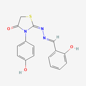 molecular formula C16H13N3O3S B7737635 (E)-2-((E)-(2-hydroxybenzylidene)hydrazono)-3-(4-hydroxyphenyl)thiazolidin-4-one 