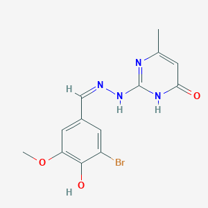 molecular formula C13H13BrN4O3 B7737664 2-[(2Z)-2-[(3-bromo-4-hydroxy-5-methoxyphenyl)methylidene]hydrazinyl]-4-methyl-1H-pyrimidin-6-one 