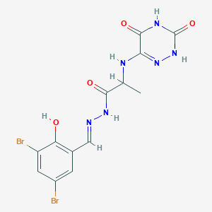 molecular formula C13H12Br2N6O4 B7737675 N'-[(E)-(3,5-dibromo-2-hydroxyphenyl)methylidene]-2-[(3,5-dioxo-2,3,4,5-tetrahydro-1,2,4-triazin-6-yl)amino]propanehydrazide (non-preferred name) 