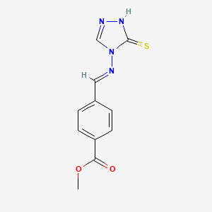 molecular formula C11H10N4O2S B7737704 methyl 4-[(E)-N-(3-sulfanyl-4H-1,2,4-triazol-4-yl)carboximidoyl]benzoate 
