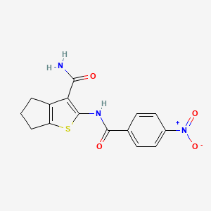 molecular formula C15H13N3O4S B7737781 2-{[(4-nitrophenyl)carbonyl]amino}-5,6-dihydro-4H-cyclopenta[b]thiophene-3-carboxamide 