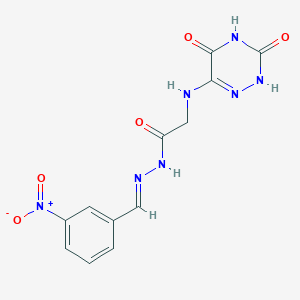 2-[(3,5-dihydroxy-1,2,4-triazin-6-yl)amino]-N'-[(E)-(3-nitrophenyl)methylidene]acetohydrazide (non-preferred name)