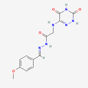 molecular formula C13H14N6O4 B7737840 2-[(3,5-dioxo-2,3,4,5-tetrahydro-1,2,4-triazin-6-yl)amino]-N'~1~-[(E)-1-(4-methoxyphenyl)methylidene]acetohydrazide 
