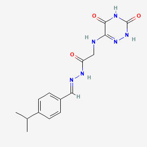 2-[(3,5-dioxo-2,3,4,5-tetrahydro-1,2,4-triazin-6-yl)amino]-N'-{(E)-[4-(propan-2-yl)phenyl]methylidene}acetohydrazide (non-preferred name)